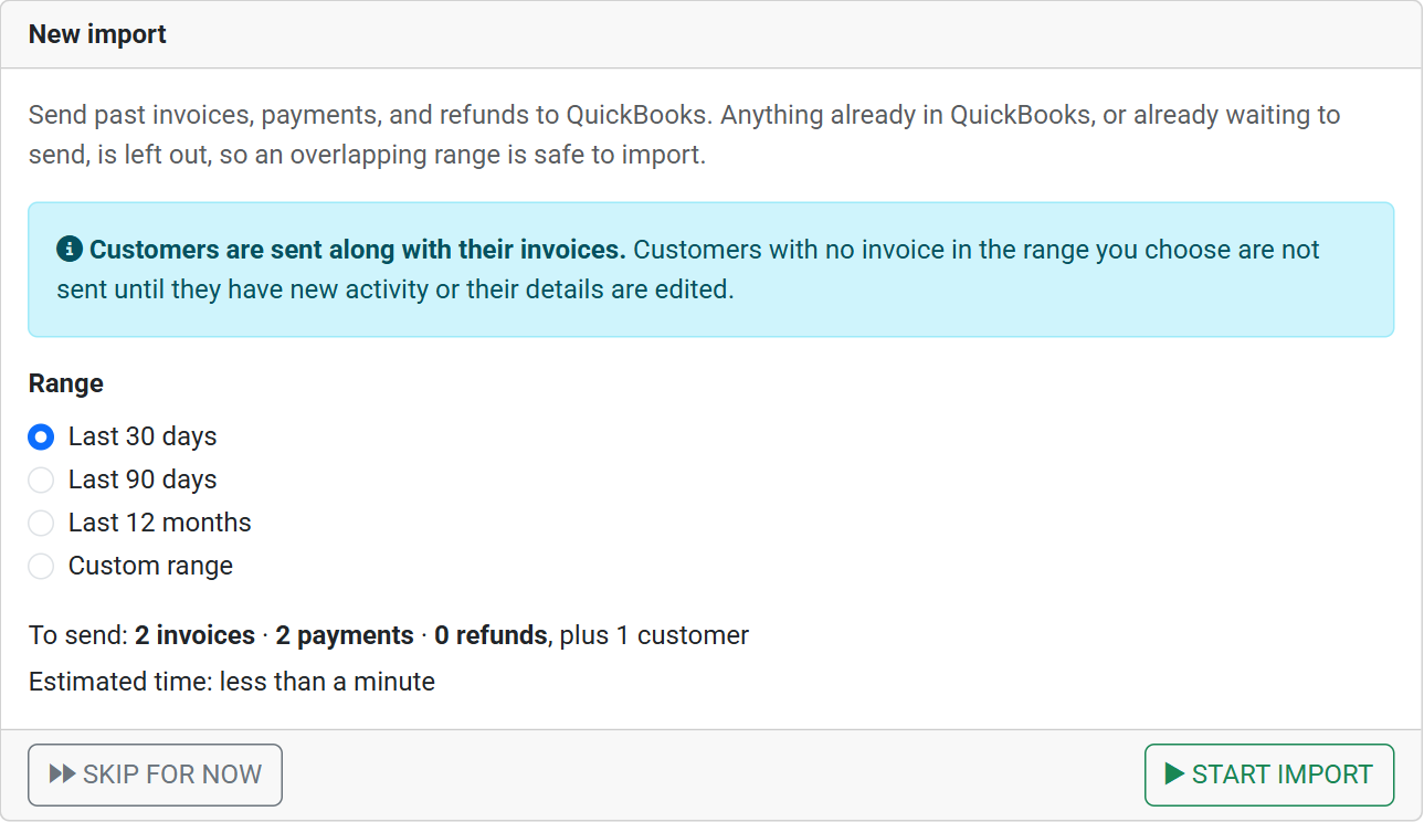 Importing historical invoices and payments into QuickBooks Online