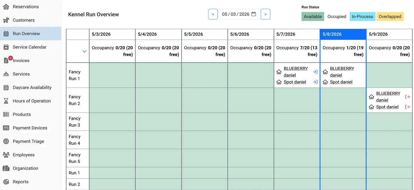 Petsoft real-time daycare and boarding capacity management view