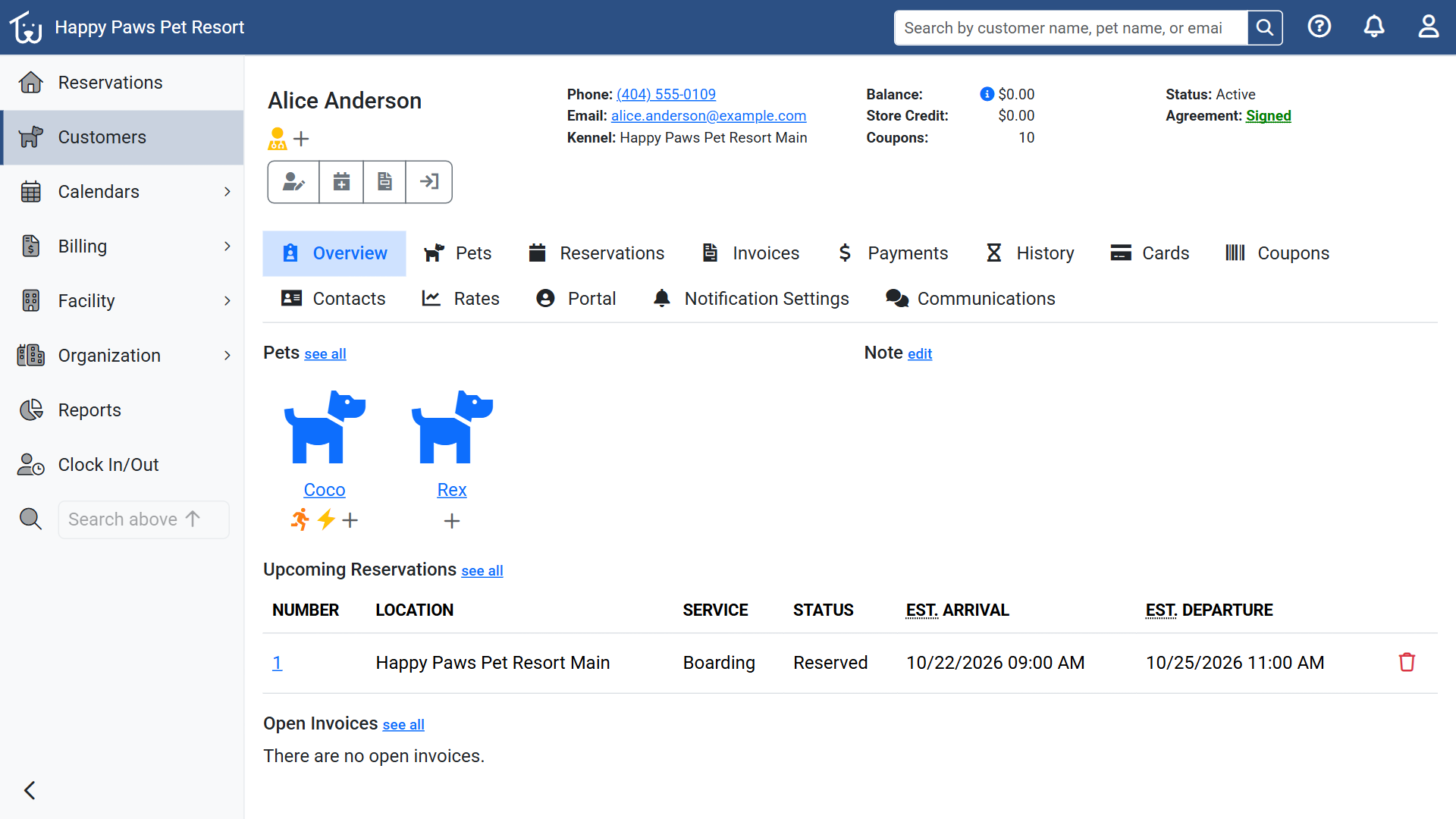 Customer profile screen