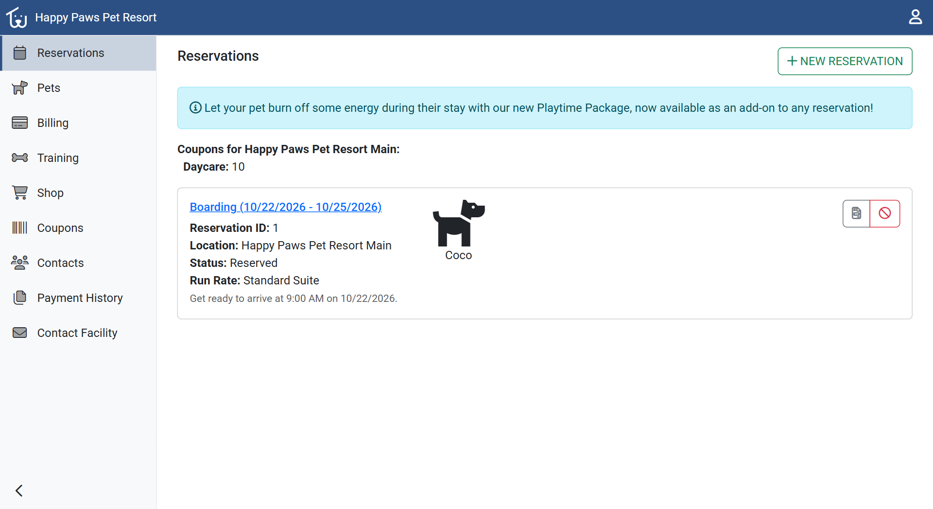 Preview of the Petsoft Pet Parent Reservation Dashboard