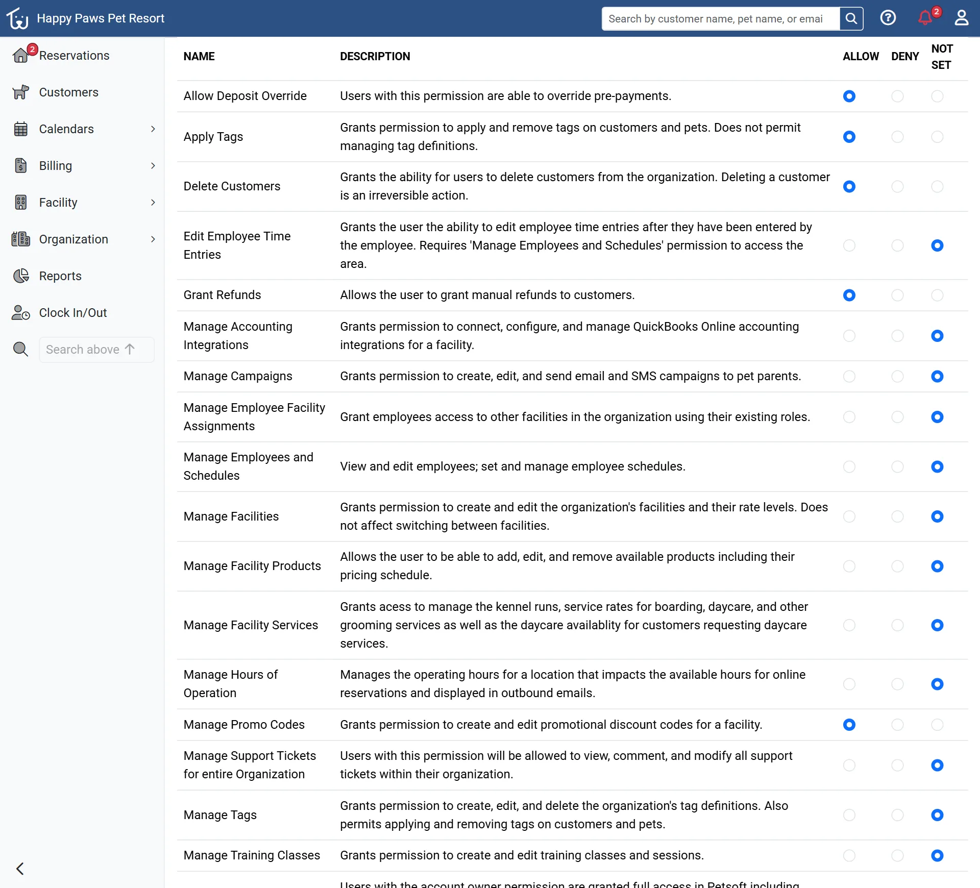 Front of House security group permissions with Apply Tags allowed and Manage Tags not set