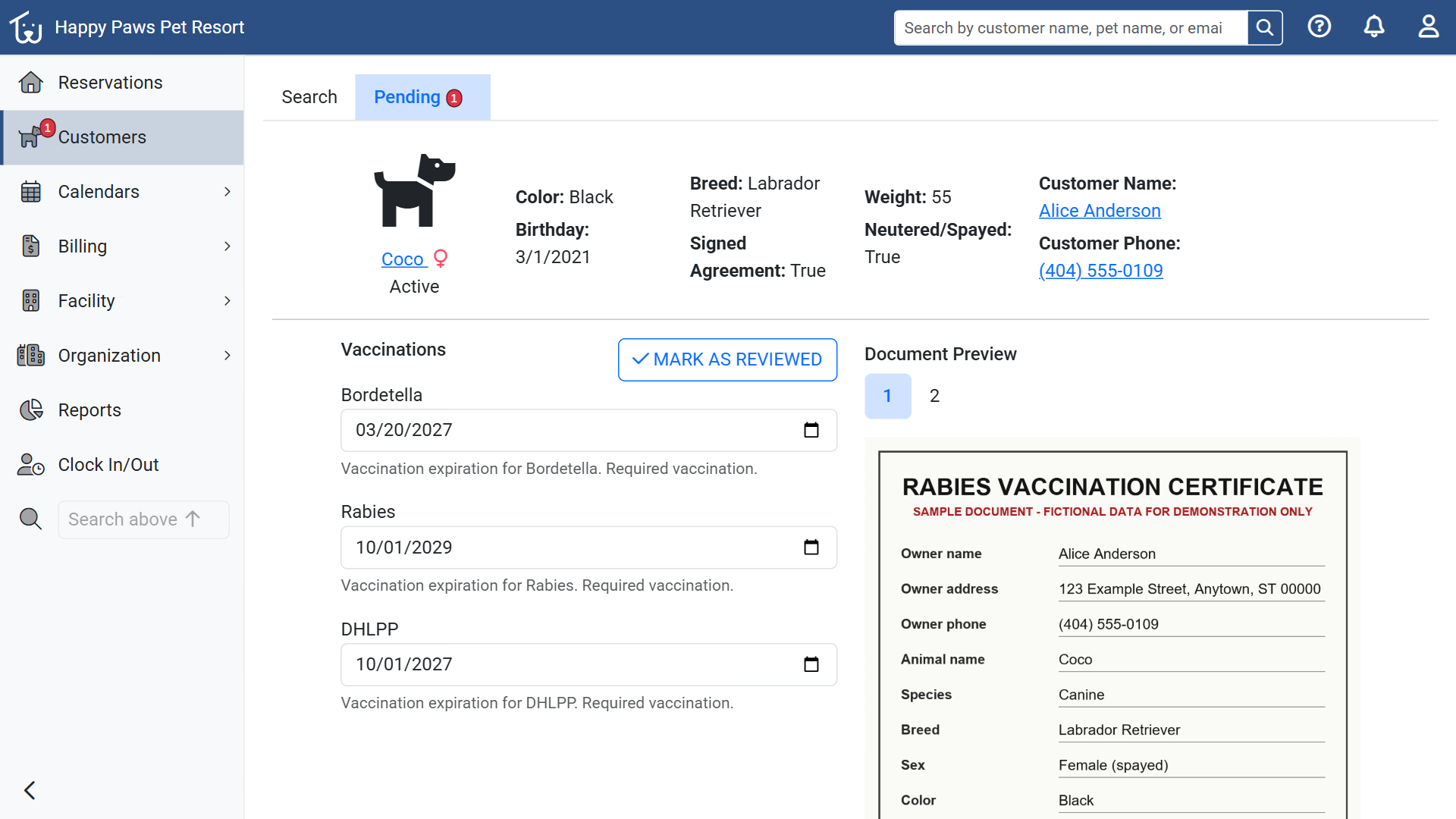 Vaccination document tracking